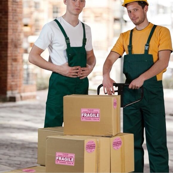 Pink Fragile - 100 Handle With Care Stickers - Do Not Crush Bend - Thank You - Picture 3 of 7